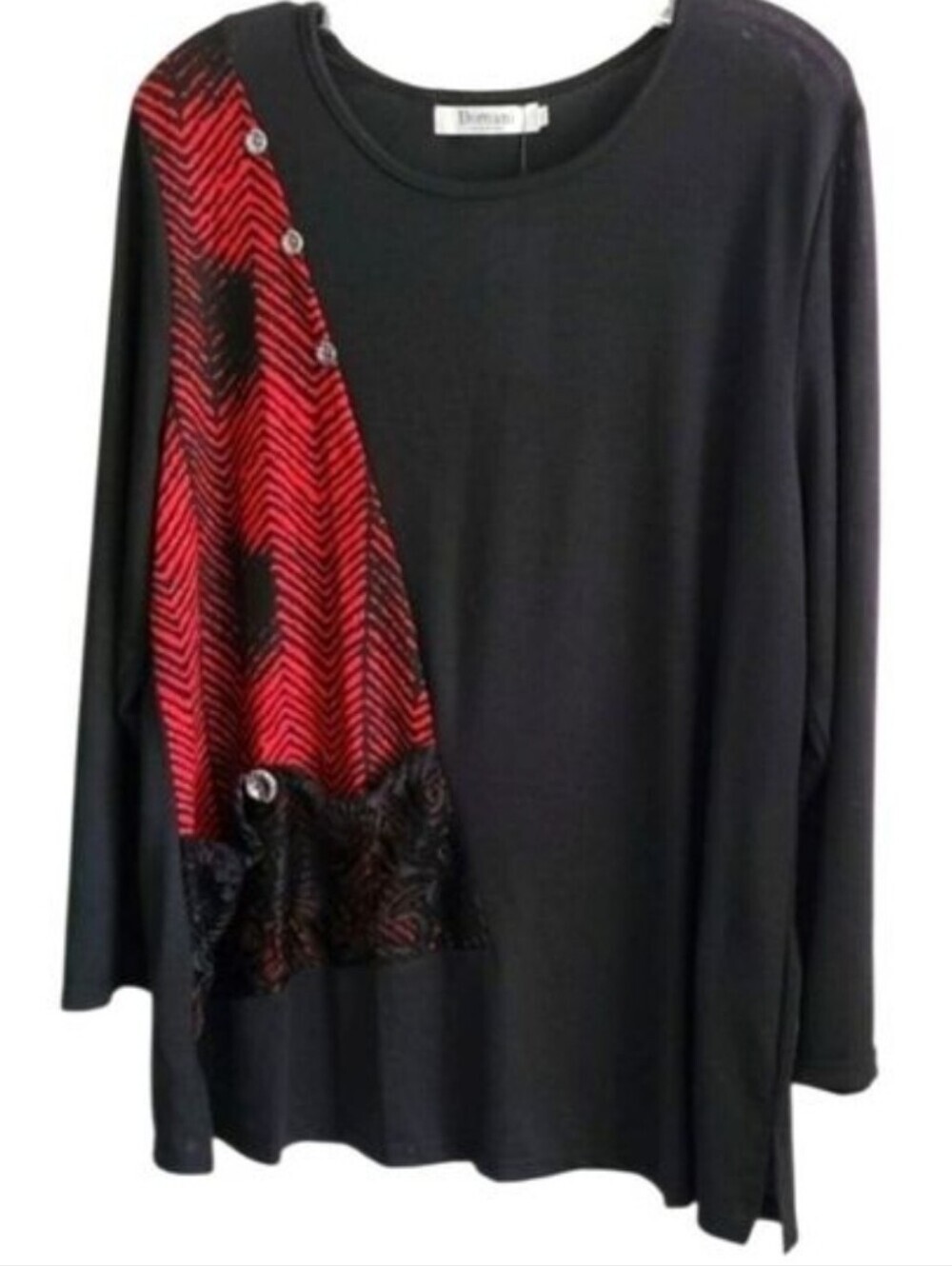 DOMANI Cotton Blend Long Sleeve Crew Neck Red & Black Tunic Size XL NWT